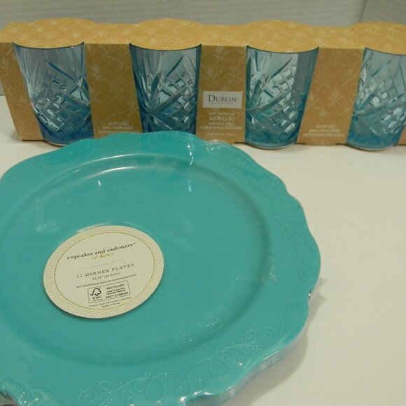 Multiple Other - Plastic Plates and Cups/Glasses Blue Turquoise Picnic Ourdoor Reusable NIP